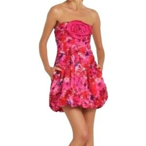 NWT BCBGMaxazria Bubble Hem Floral Satin Mini Sleeveless Dress Size 0